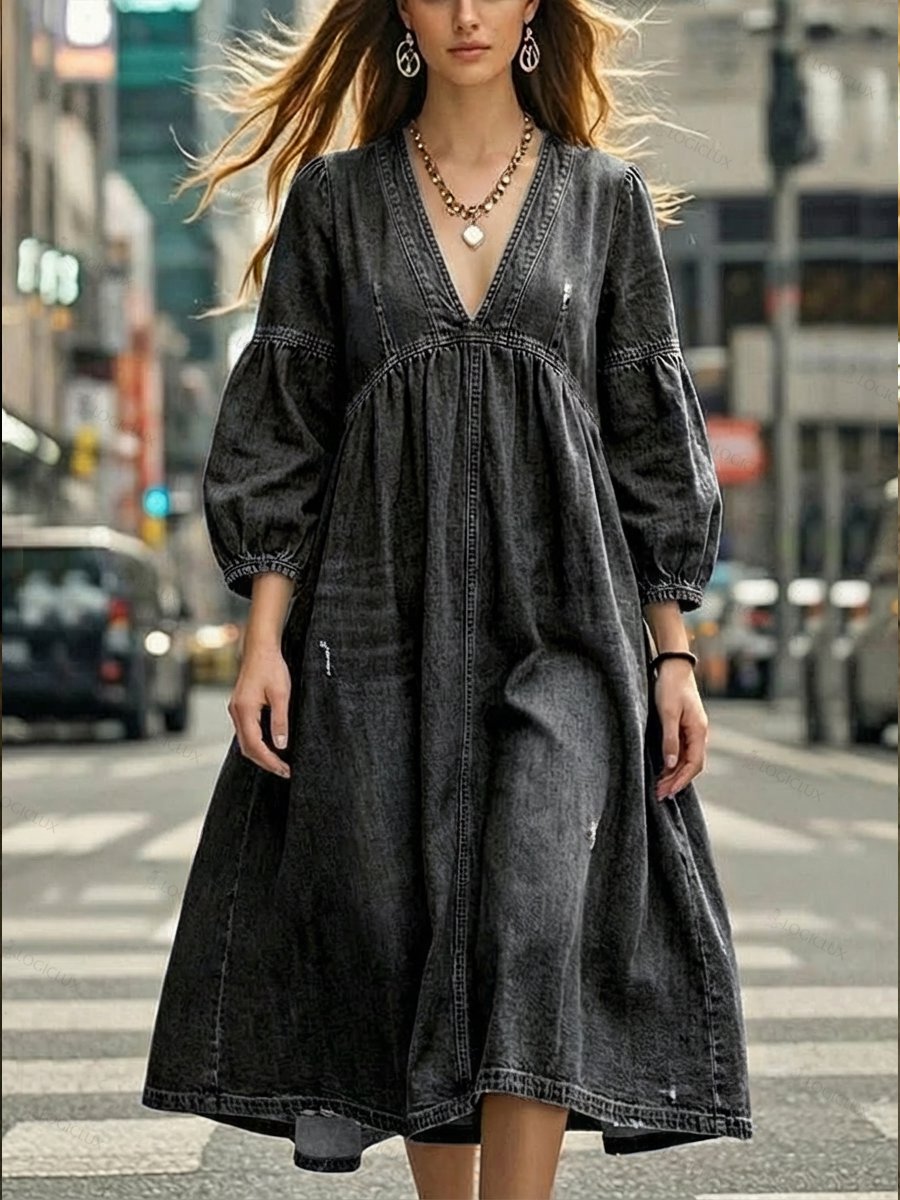 Women's Casual Loose-fitting 100% Cotton Denim Dress