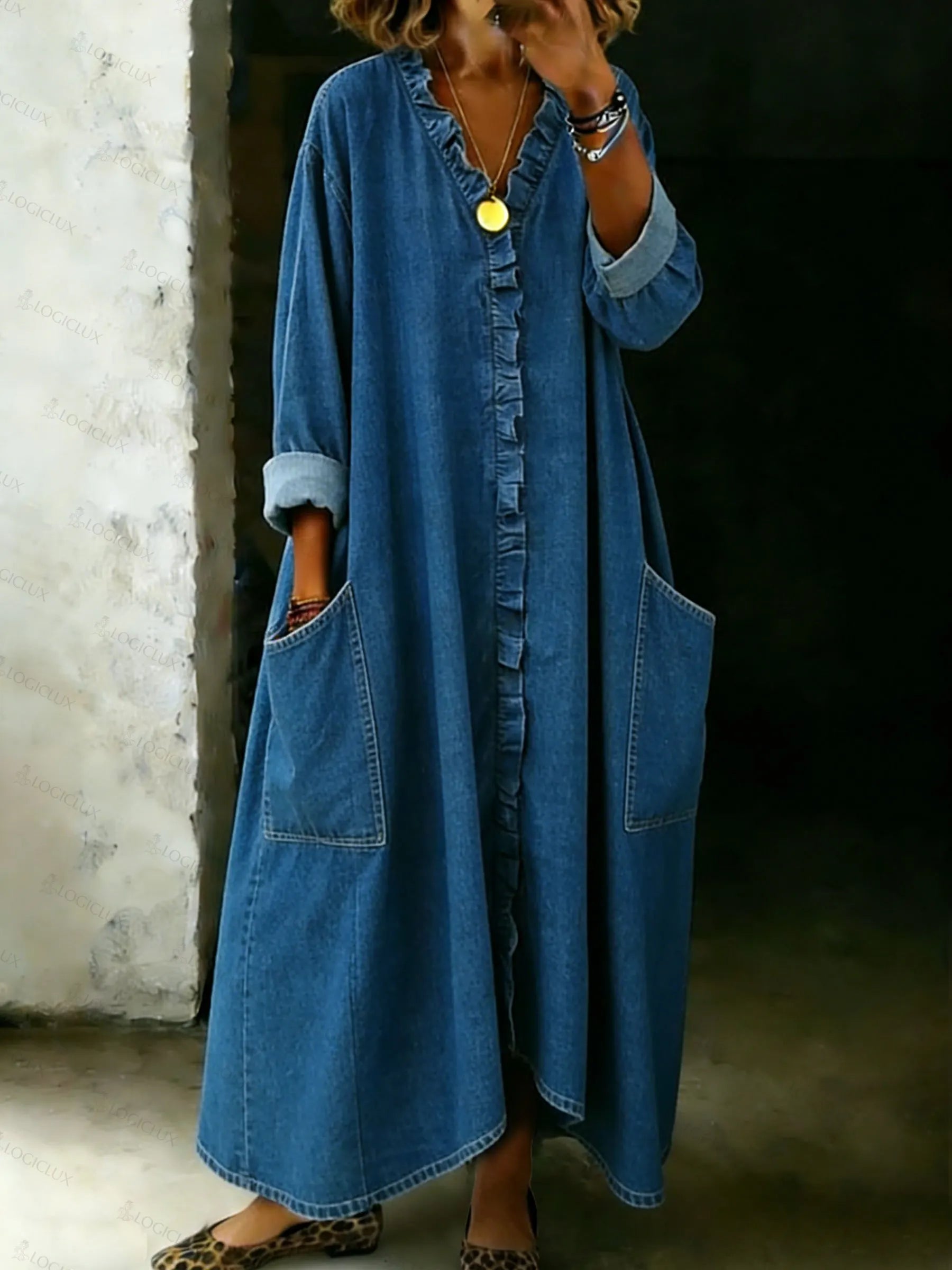 Women's Long-sleeved Casual Loose Denim Dress