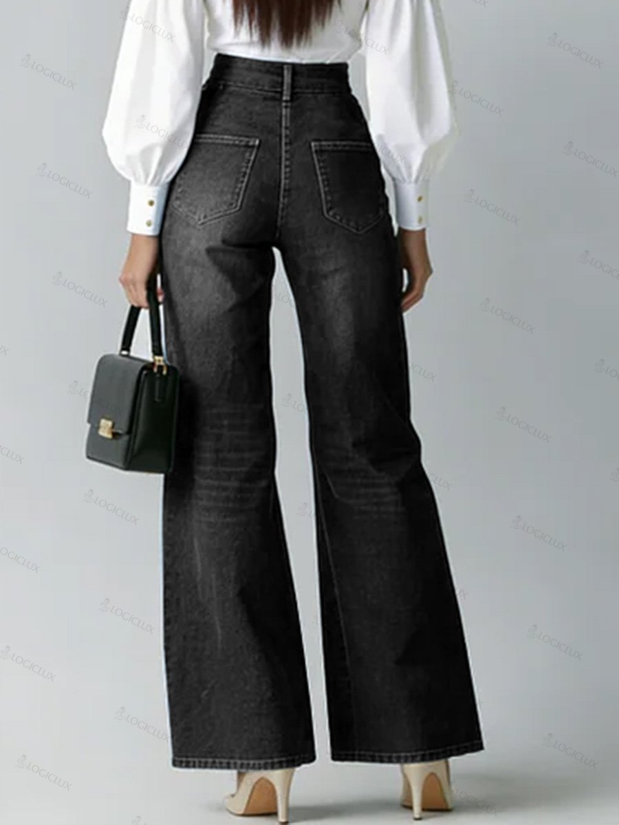 Women's High-waisted Casual Loose-fitting Wide-leg Jeans