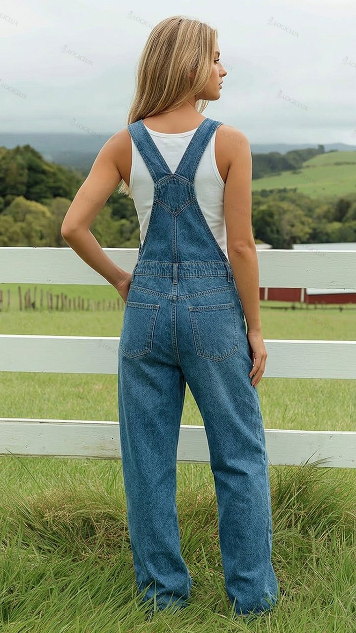 Women's Loose-fitting Denim Overall Wide-leg Pants