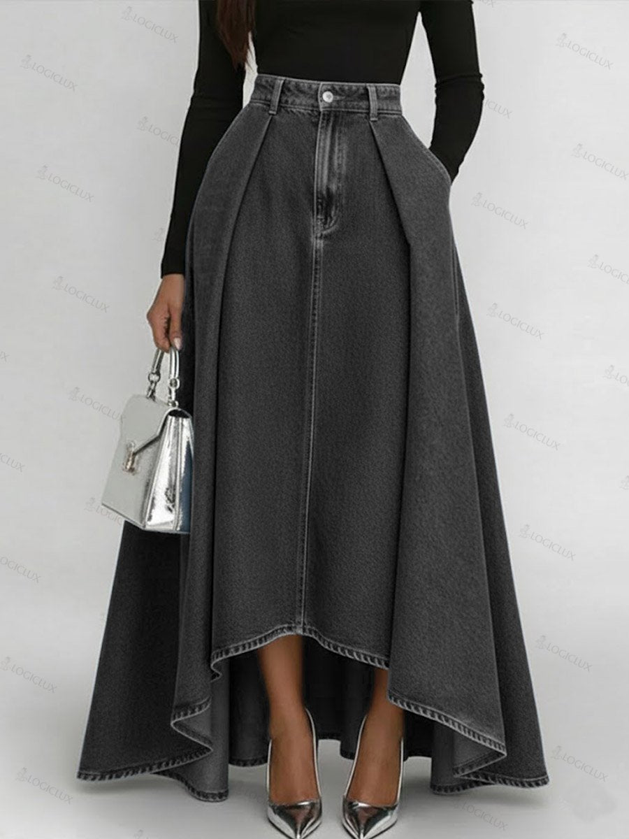 Women's High-waisted Loose-fitting A-line Denim Skirt