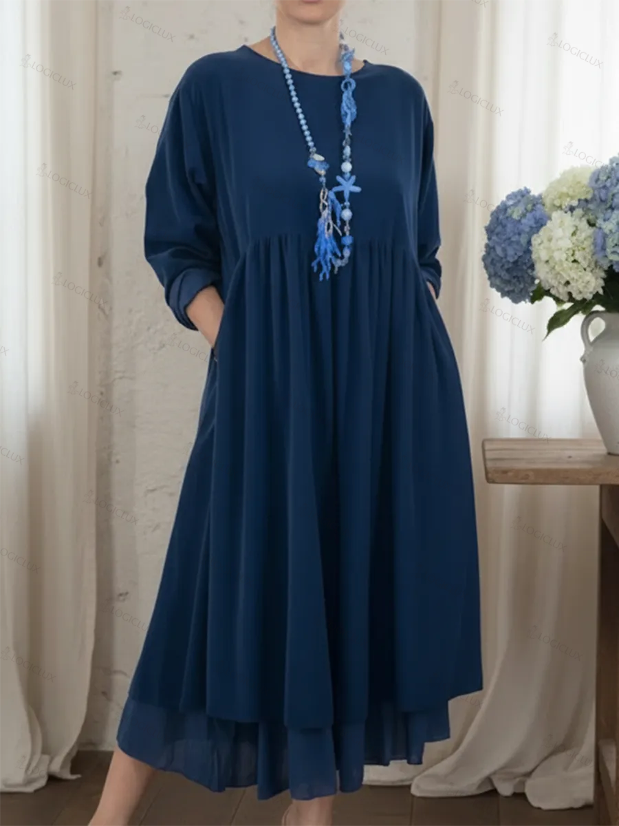 Women's Loose-fitting Double-layered Hem Midi Dress