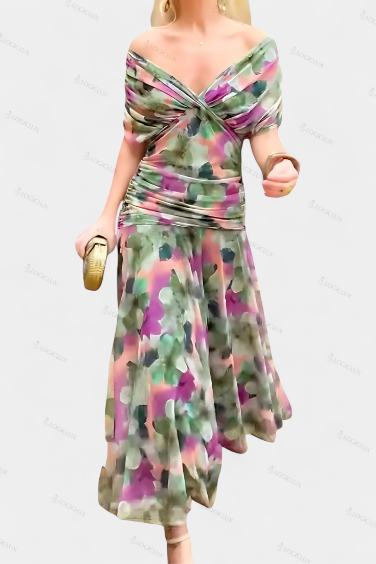 Long Floral Dress with V-Neck