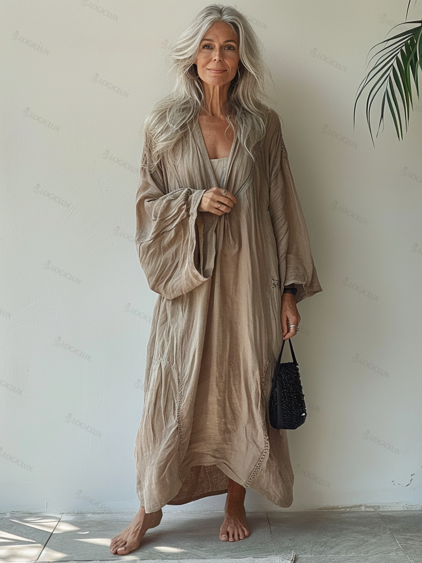 Linen Boho Stylish Printed Kaftan Maxi Dress