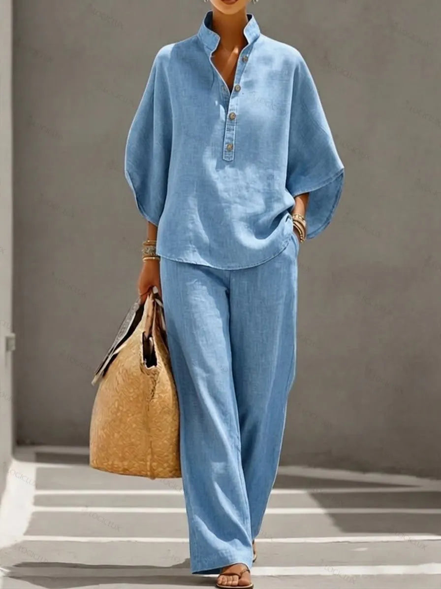Casual Tencel Denim Top And Pants Two-piece Set