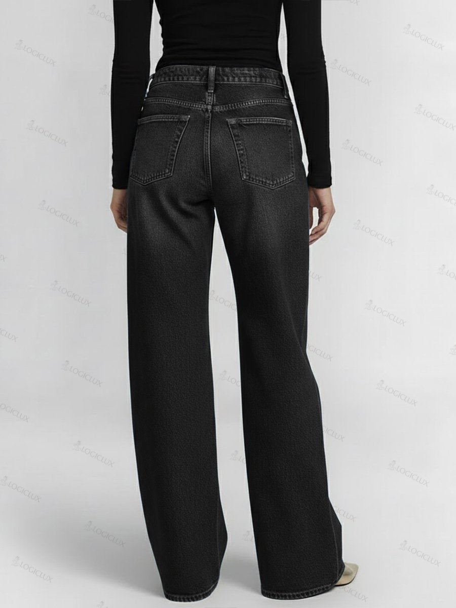 Women's High-waisted Hollow-out Design Casual Loose Wide-leg Jeans