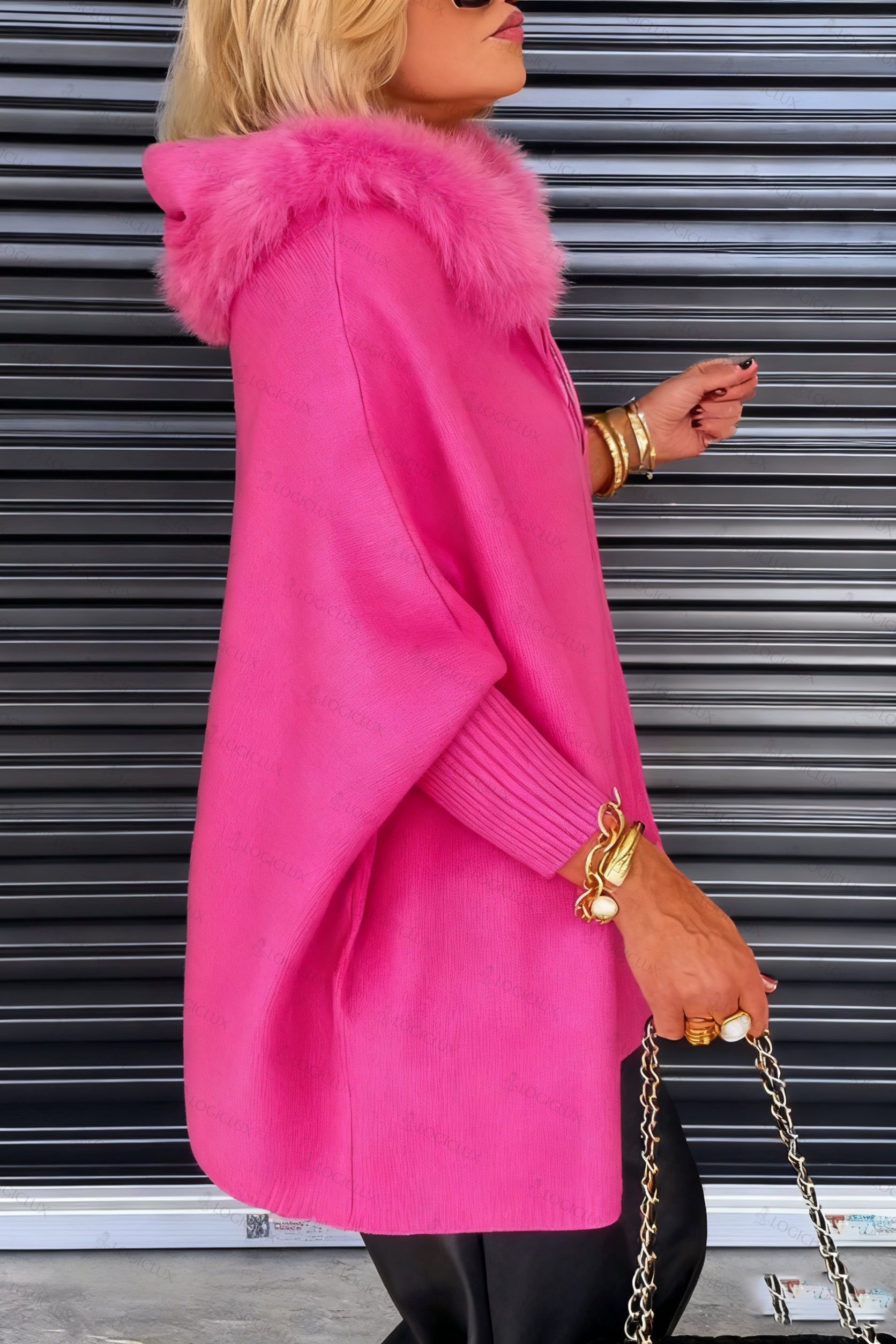 Women Fur Collar Solid Color Casual Jacket