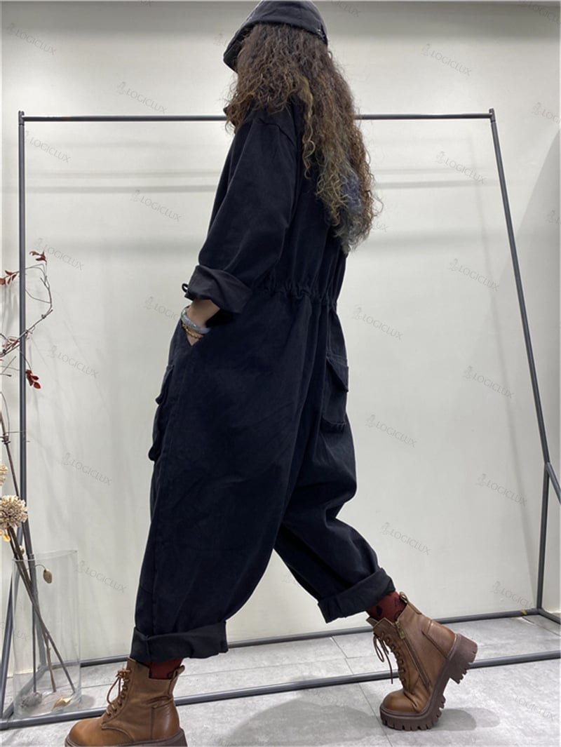 Vintage literary hundred hundred size loose one-piece dress pants