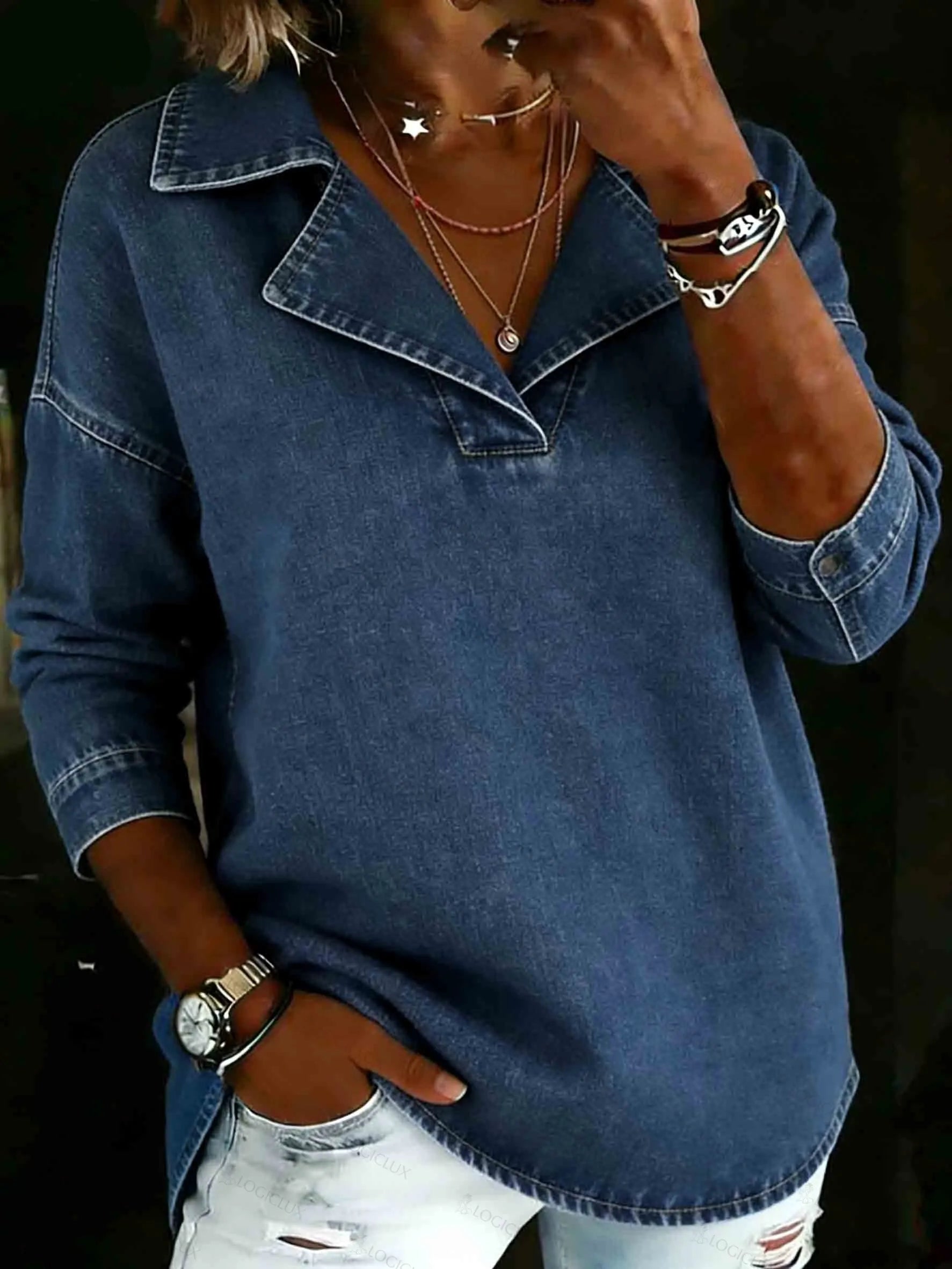 Women's Lapel Casual Denim Sweater
