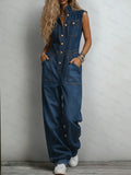 Women’s Casual Sleeveless One Piece Denim Jumpsuit