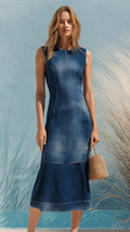 Women's Sleeveless Patchwork Denim Dress