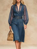 Stylish Casual Spliced chiffon And Denim Dress