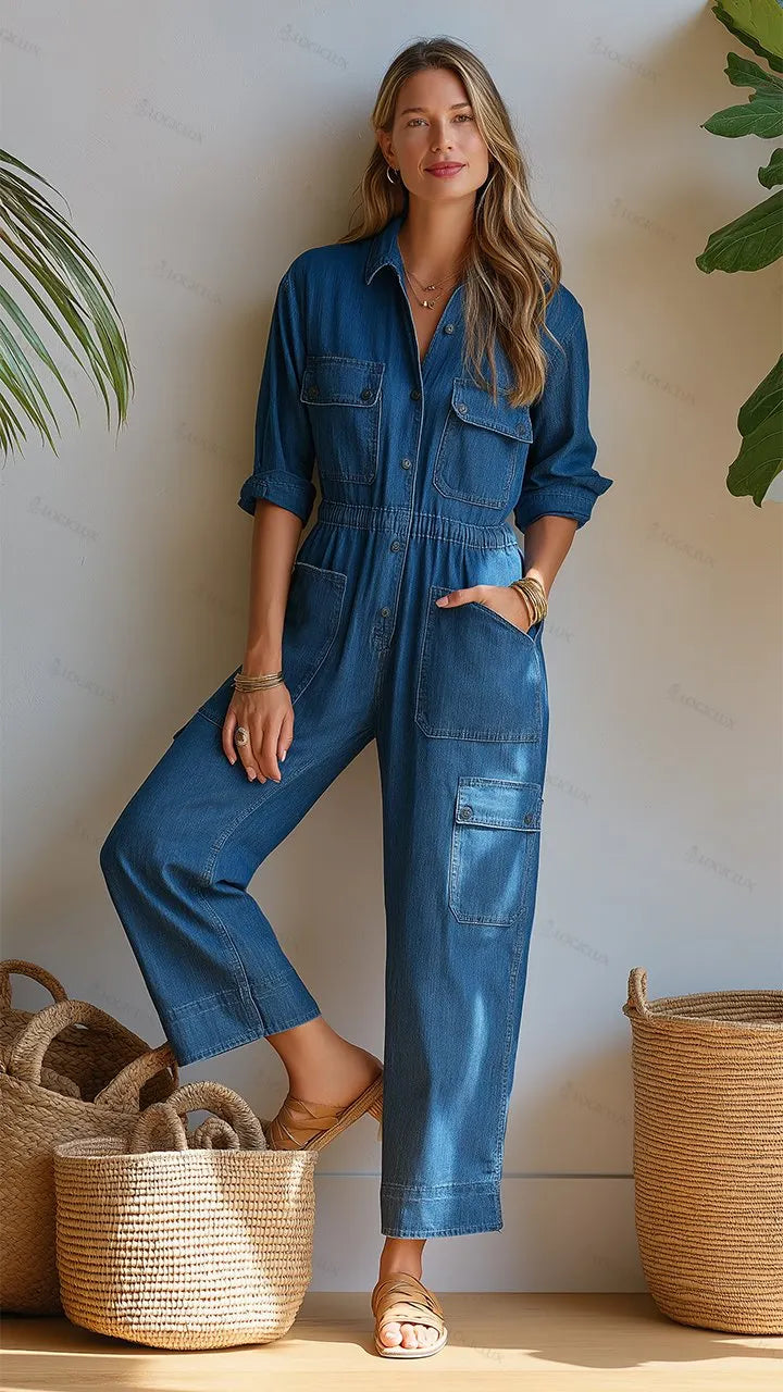 Women's Multi-pocket Denim Jumpsuit