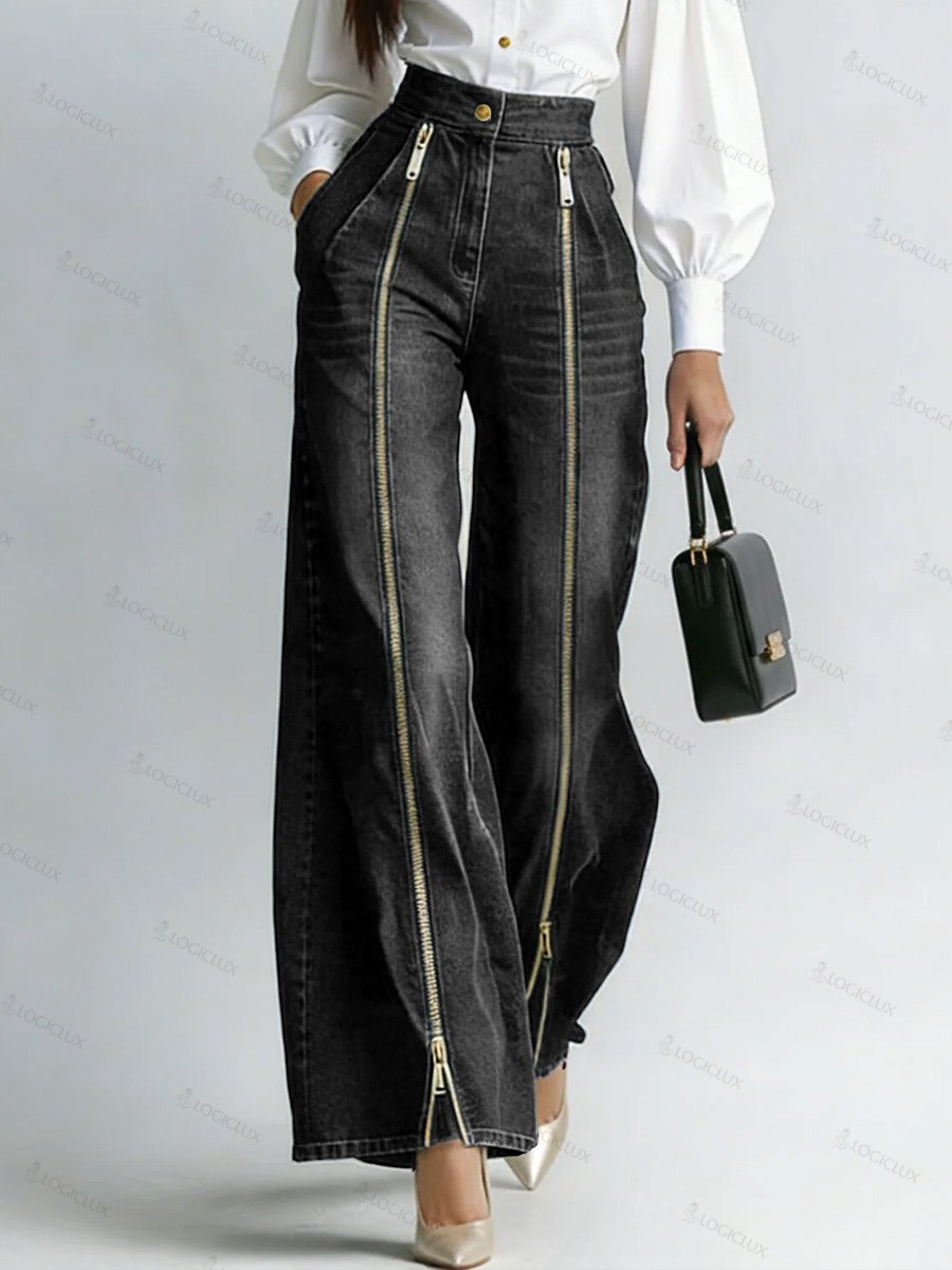 Women's High-waisted Casual Loose-fitting Wide-leg Jeans