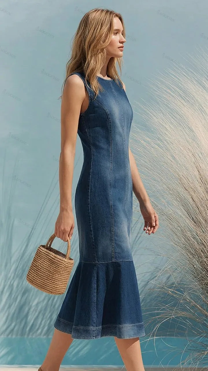 Women's Sleeveless Patchwork Denim Dress