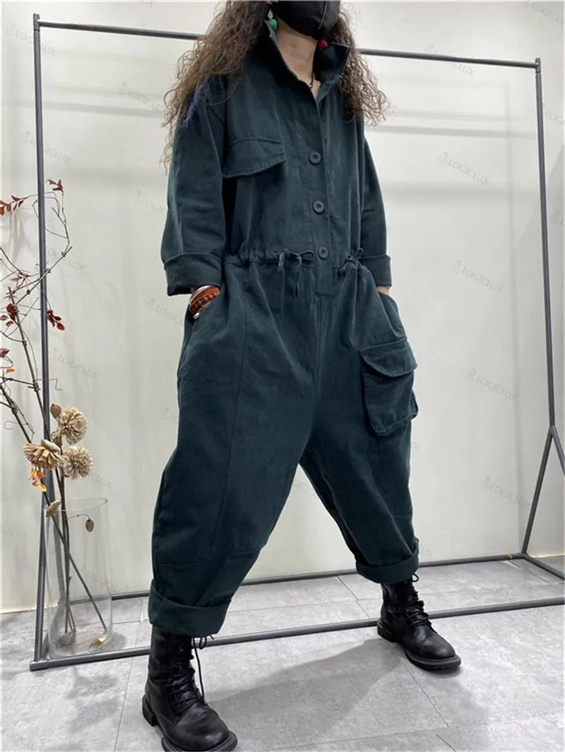 Vintage literary hundred hundred size loose one-piece dress pants