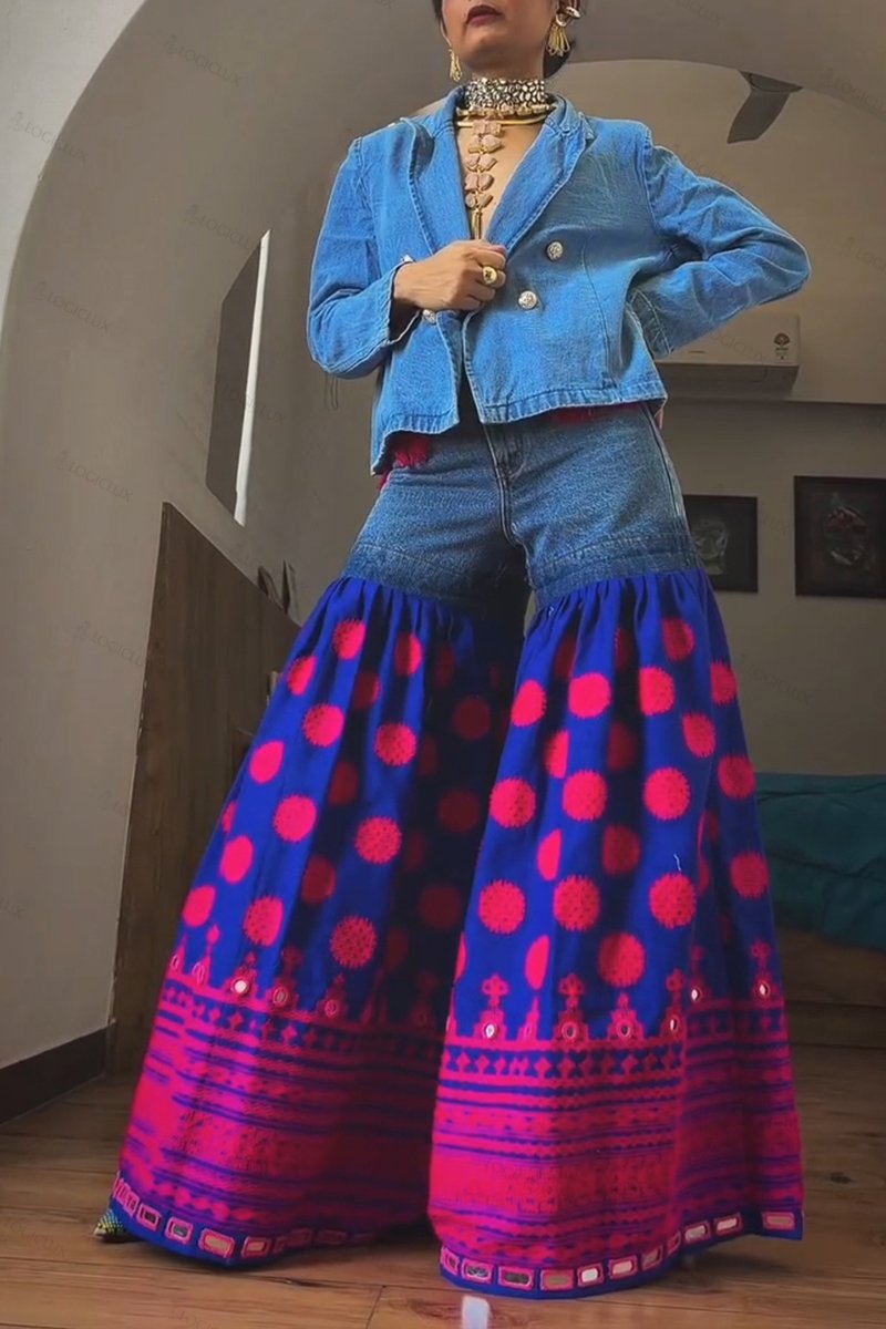 Women's Fashion Lapel Denim Blazer or Pattern Jeans