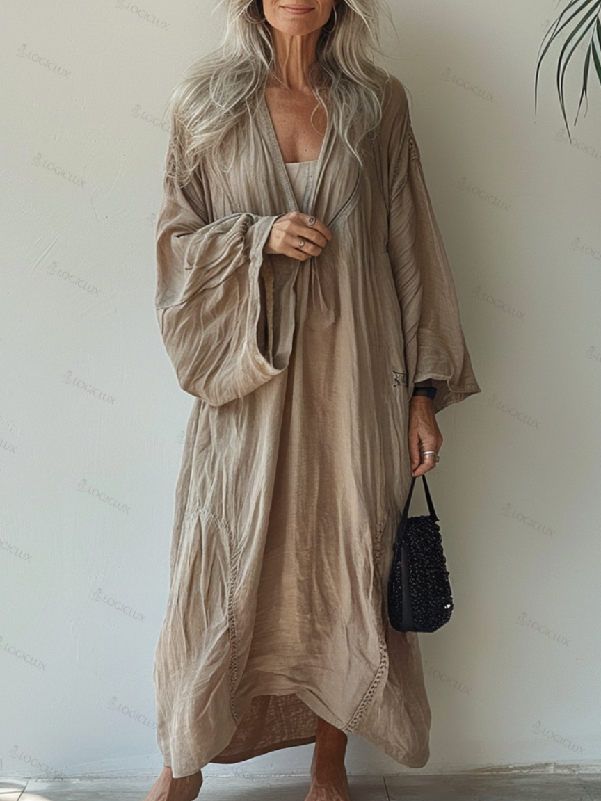 Linen Boho Stylish Printed Kaftan Maxi Dress