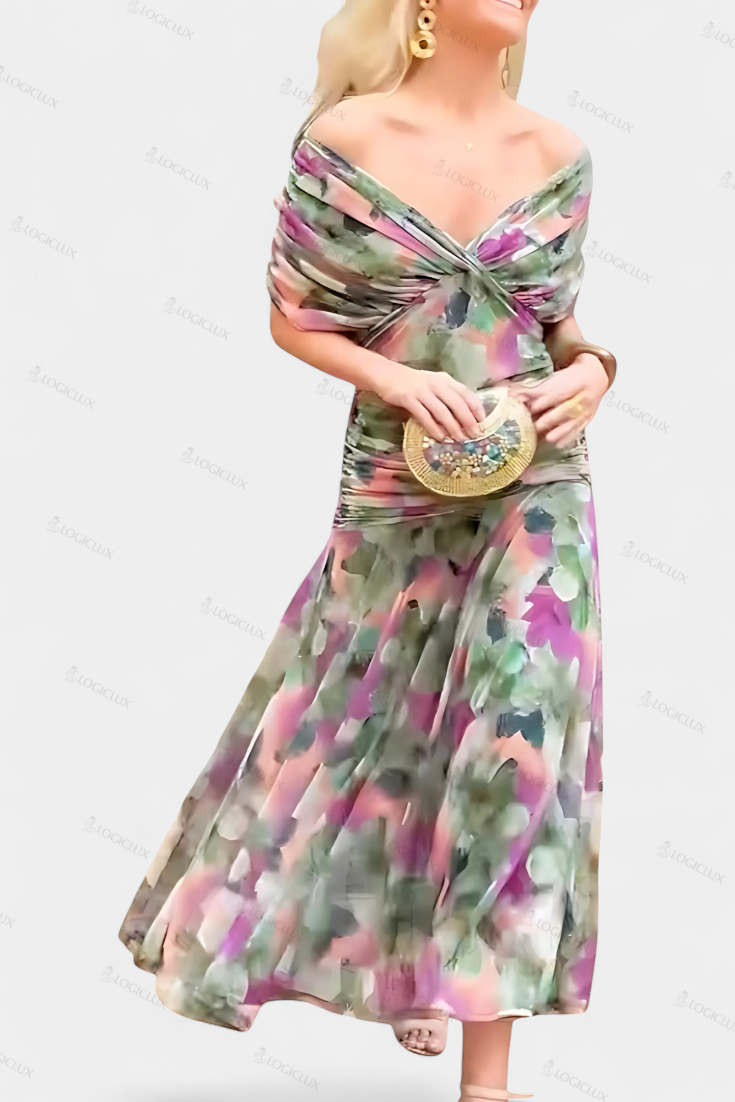 Long Floral Dress with V-Neck