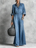 Women's Flowy Solid Color Casual Denim Jumpsuit
