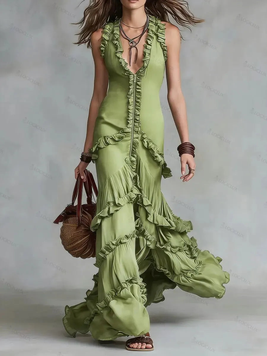 Women's Sleeveless Dress With Decorative Lace