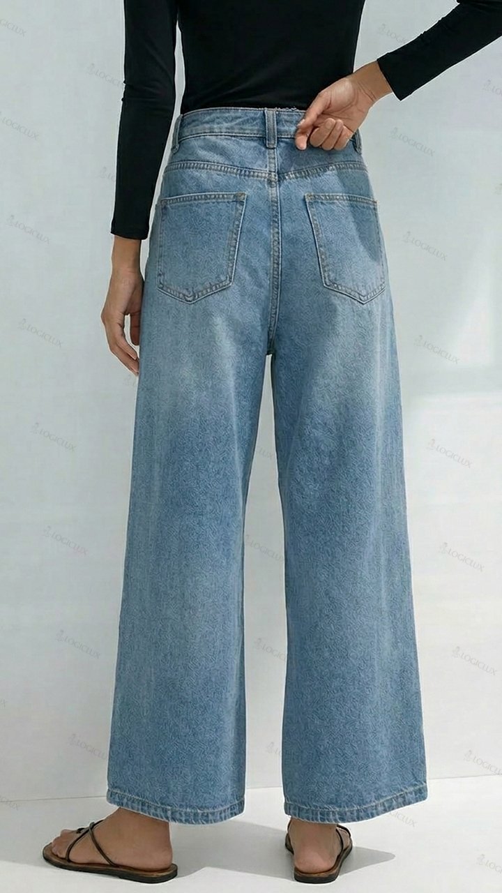 Womens High Waist Wide Leg Side Cut-out Decorated Jeans